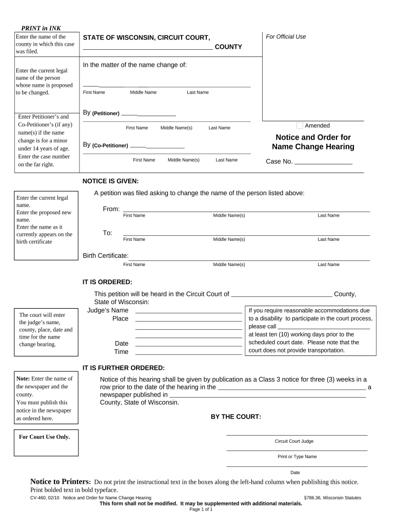 Minor Name Change Form