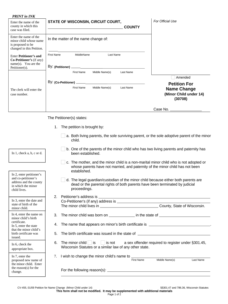 Wisconsin Change Name  Form