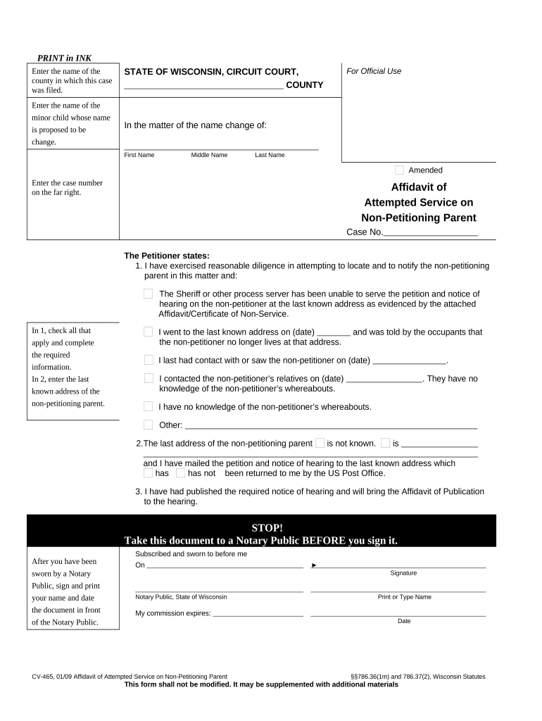 Wisconsin Affidavit Service  Form