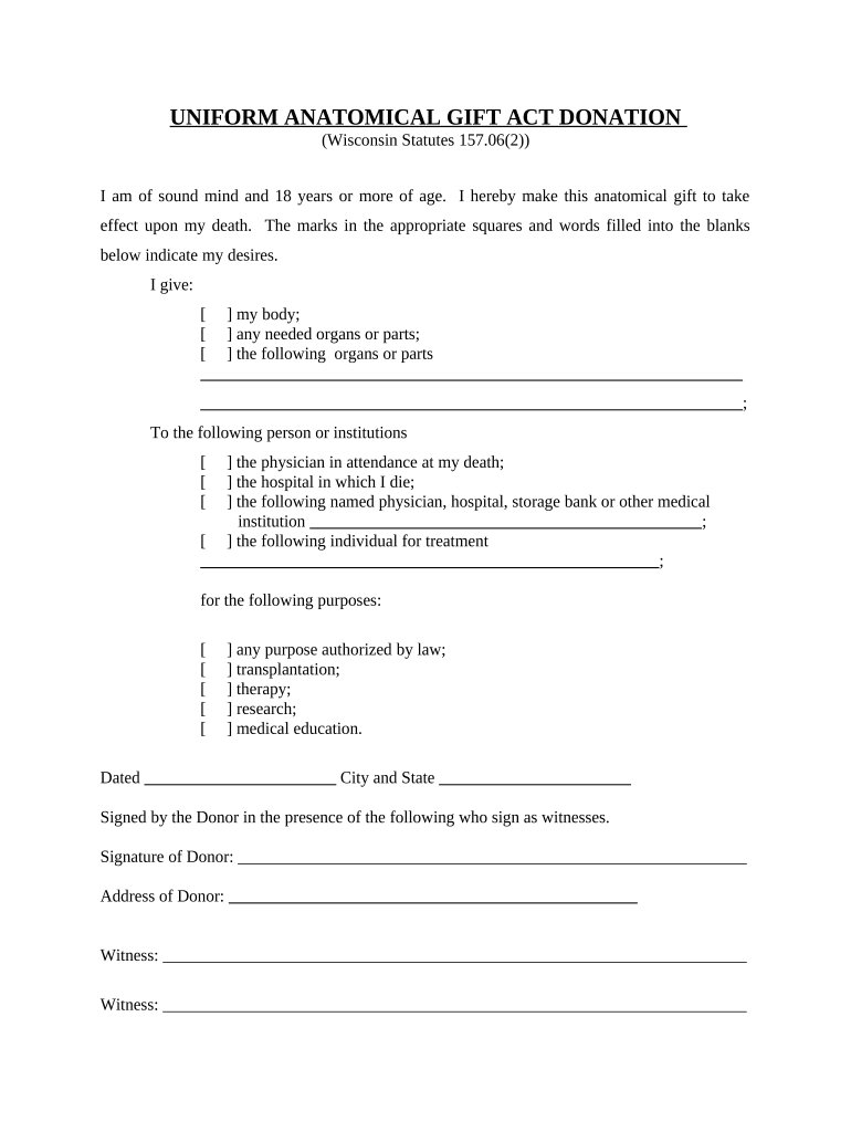 Anatomical Gift Act  Form