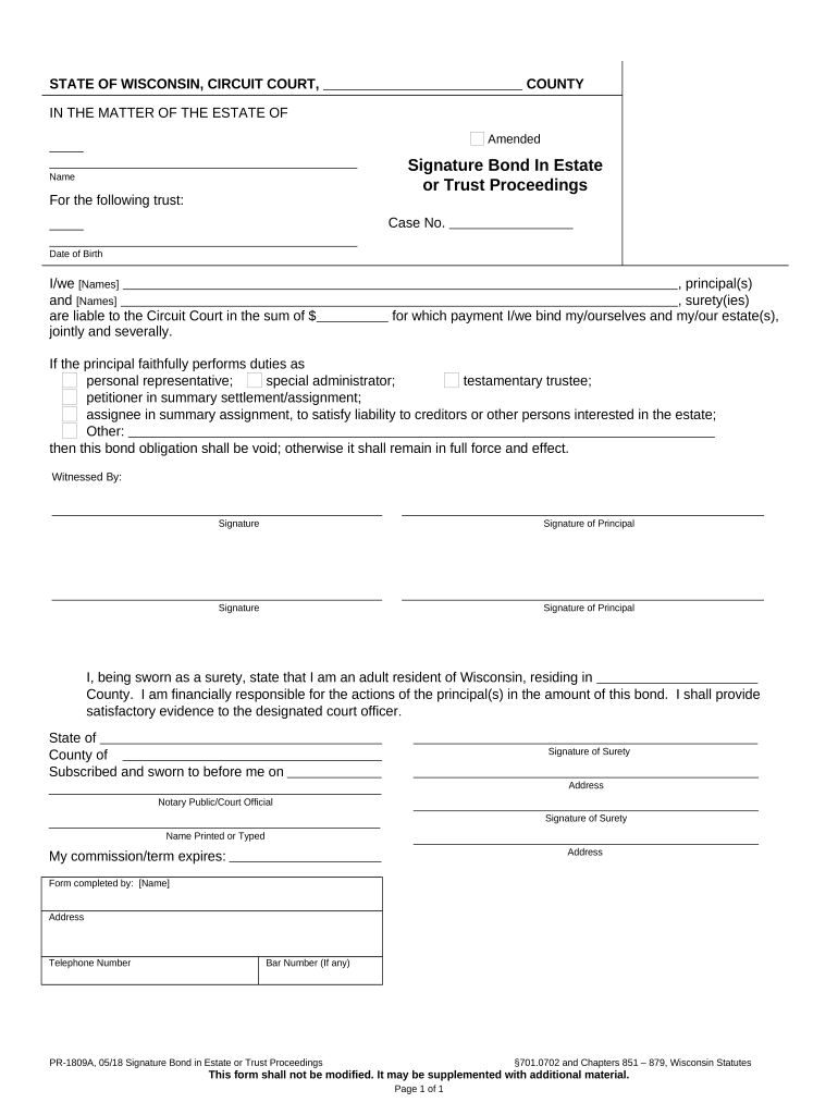 Signature Bond  Form