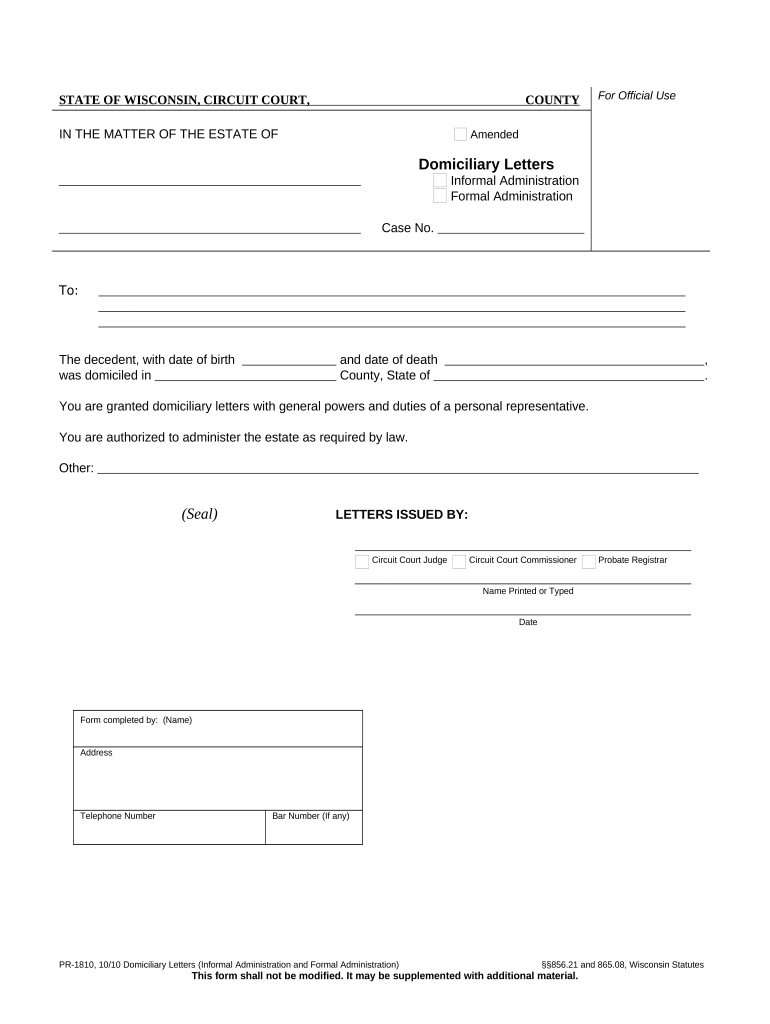 Domiciliary Letters  Form