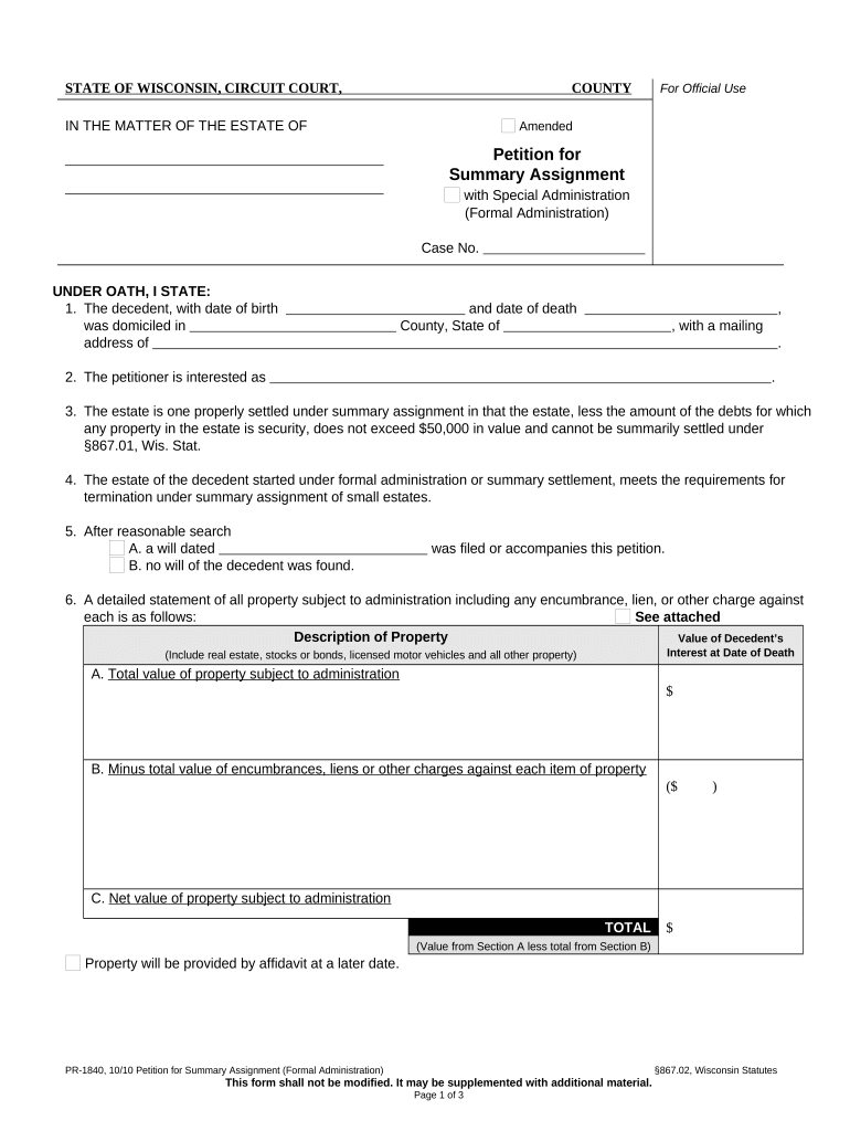 Wisconsin Assignment Form