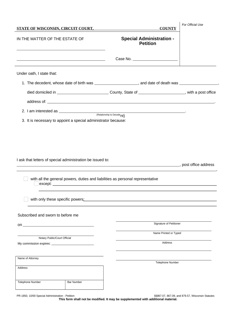 Special Administration Form