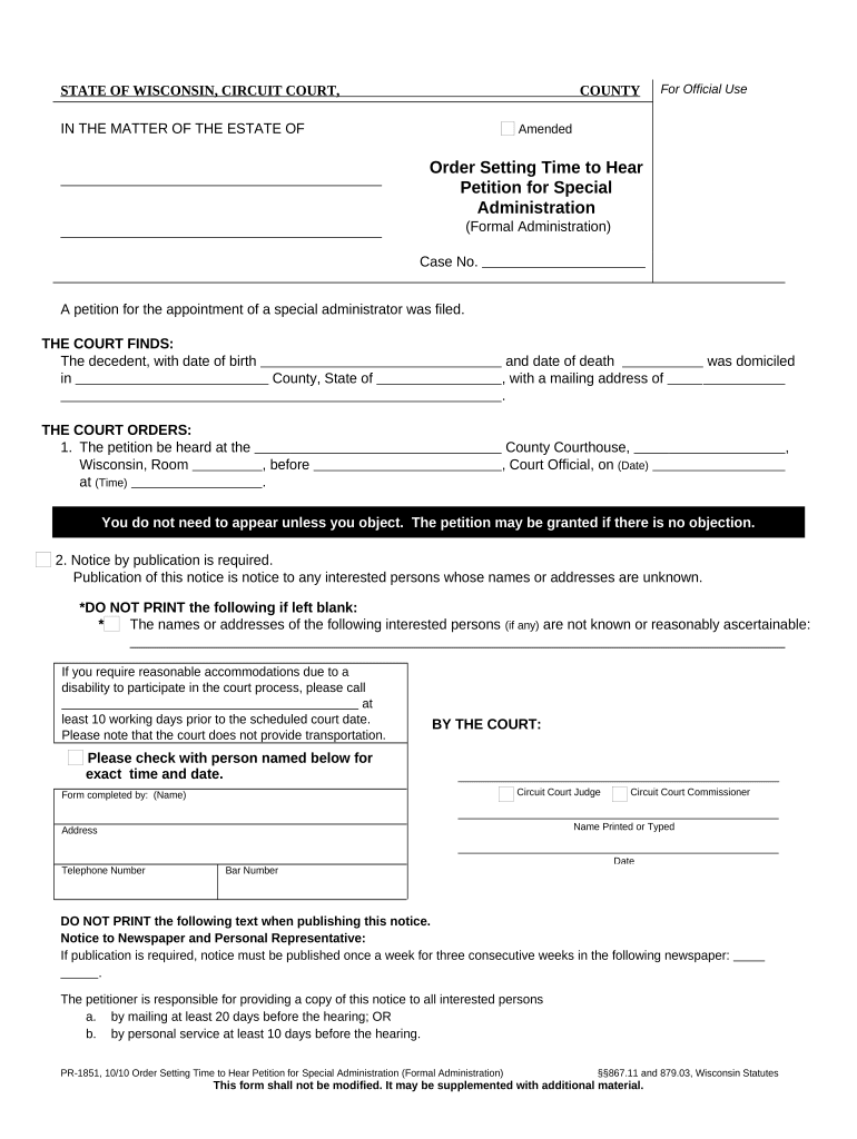 Wisconsin Setting  Form