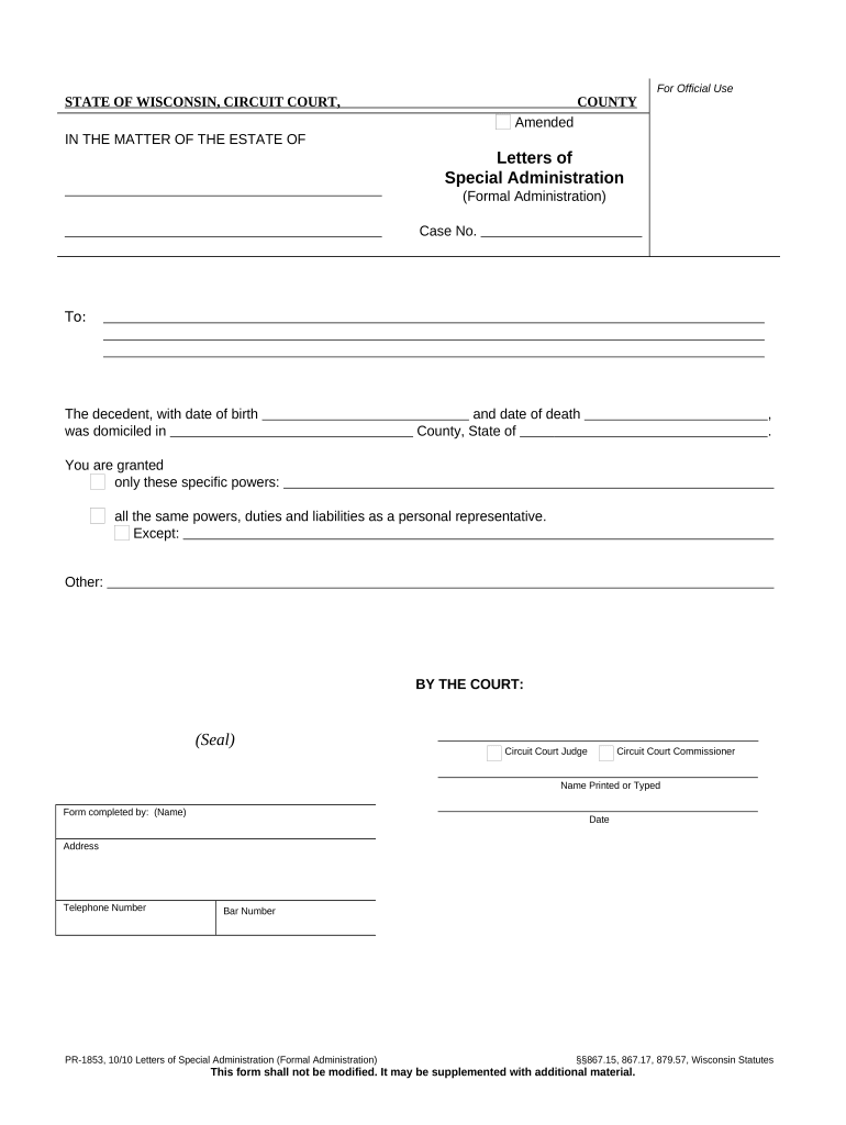 Letters Administration  Form