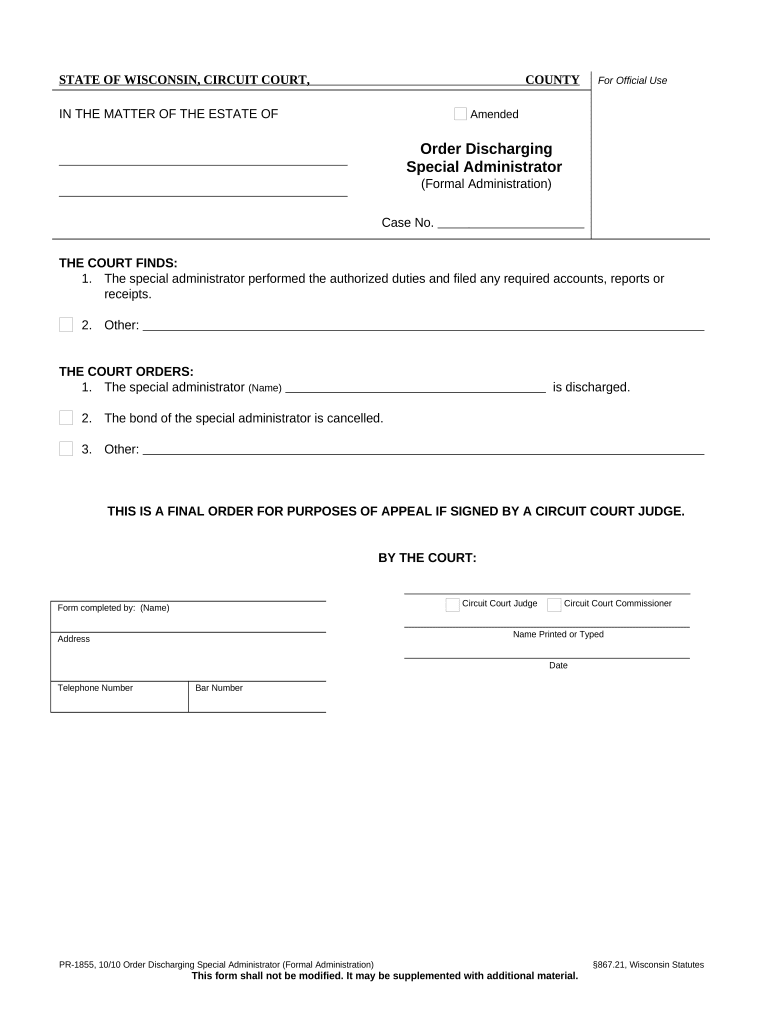 Wisconsin Special Administration  Form