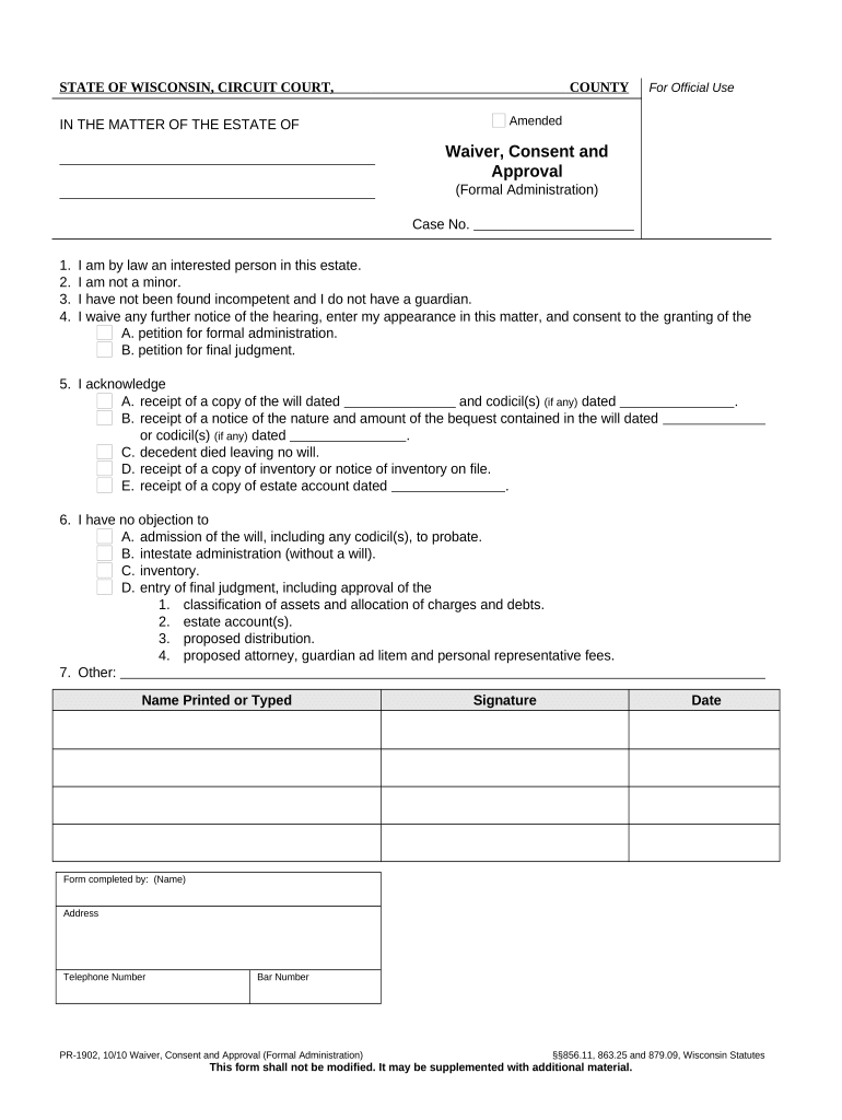 Wisconsin Waiver Consent  Form