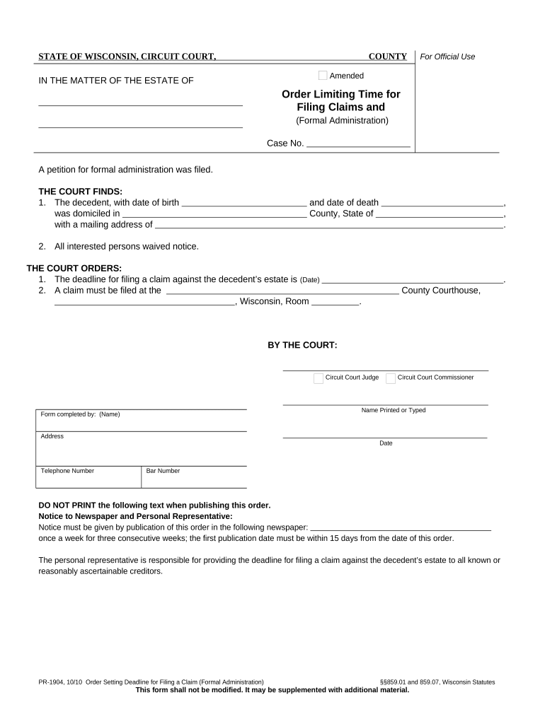 Wisconsin Filing Claims  Form