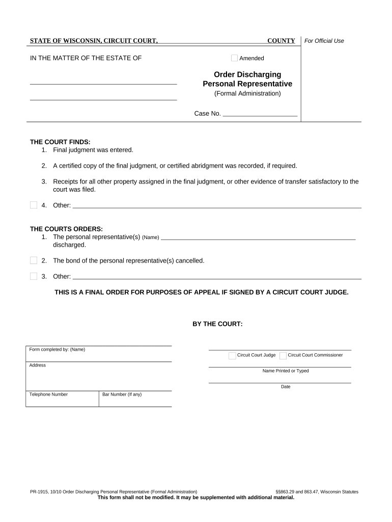 Wi Personal Representative  Form