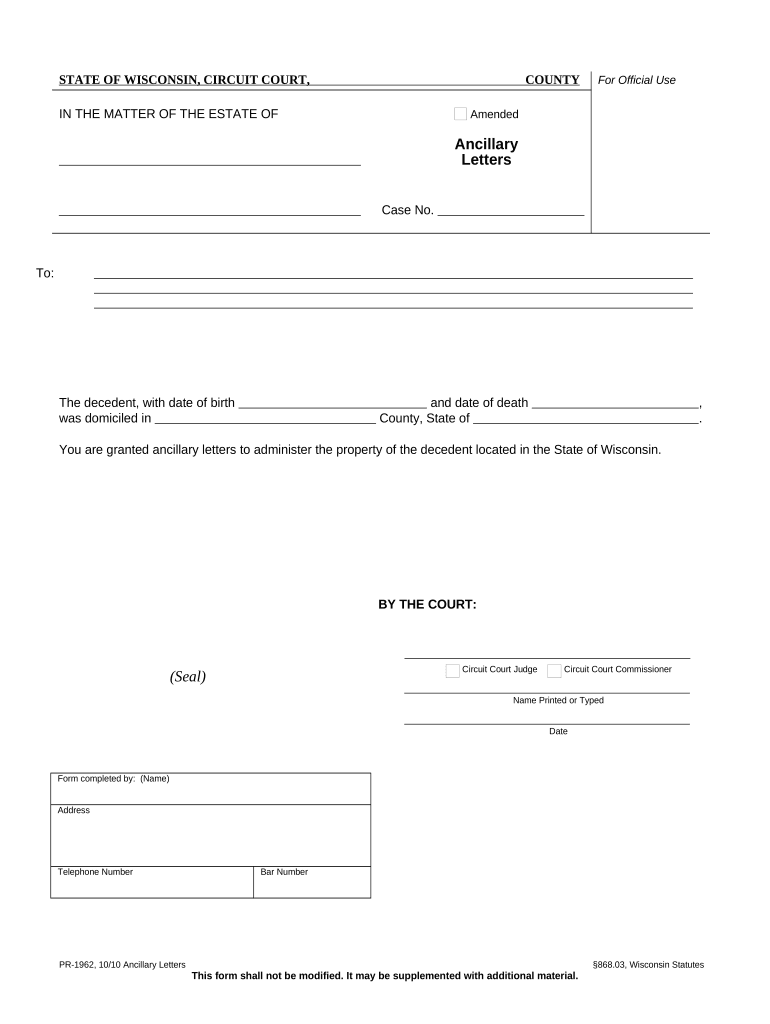 Wisconsin Ancillary  Form