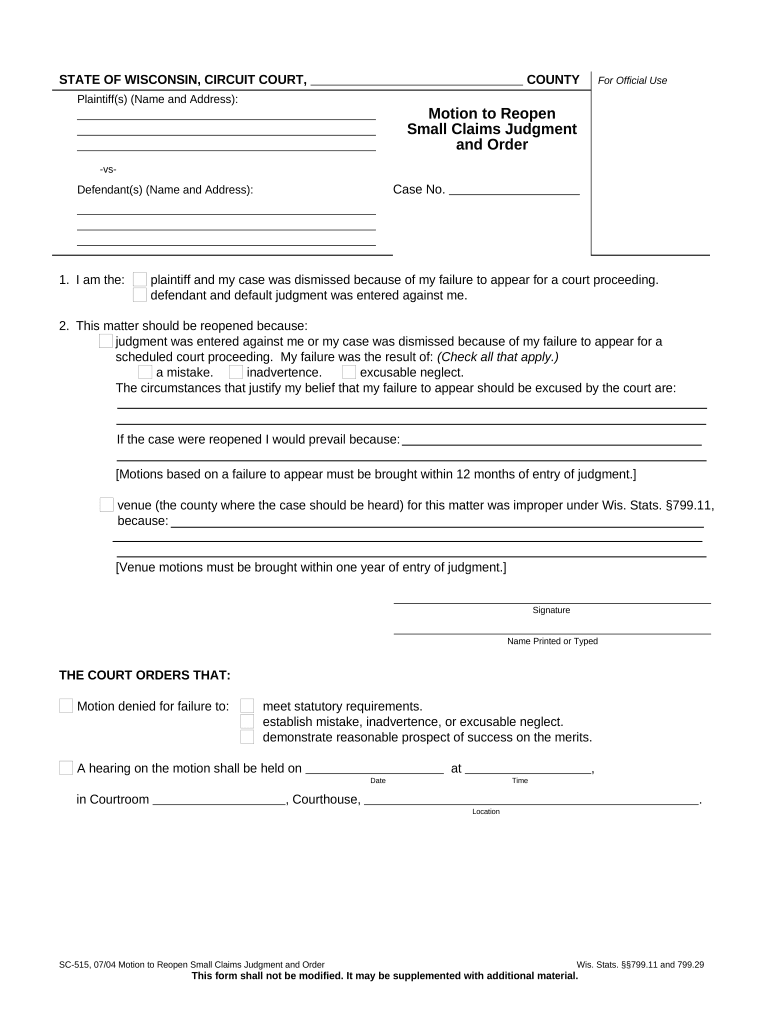 Small Claims Judgment  Form