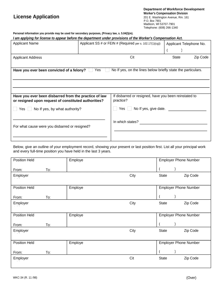 License Application for Workers' Compensation Wisconsin  Form