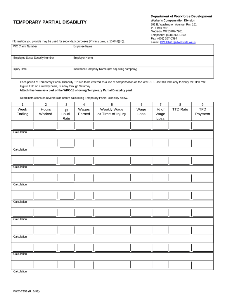 Partial Disability Compensation  Form