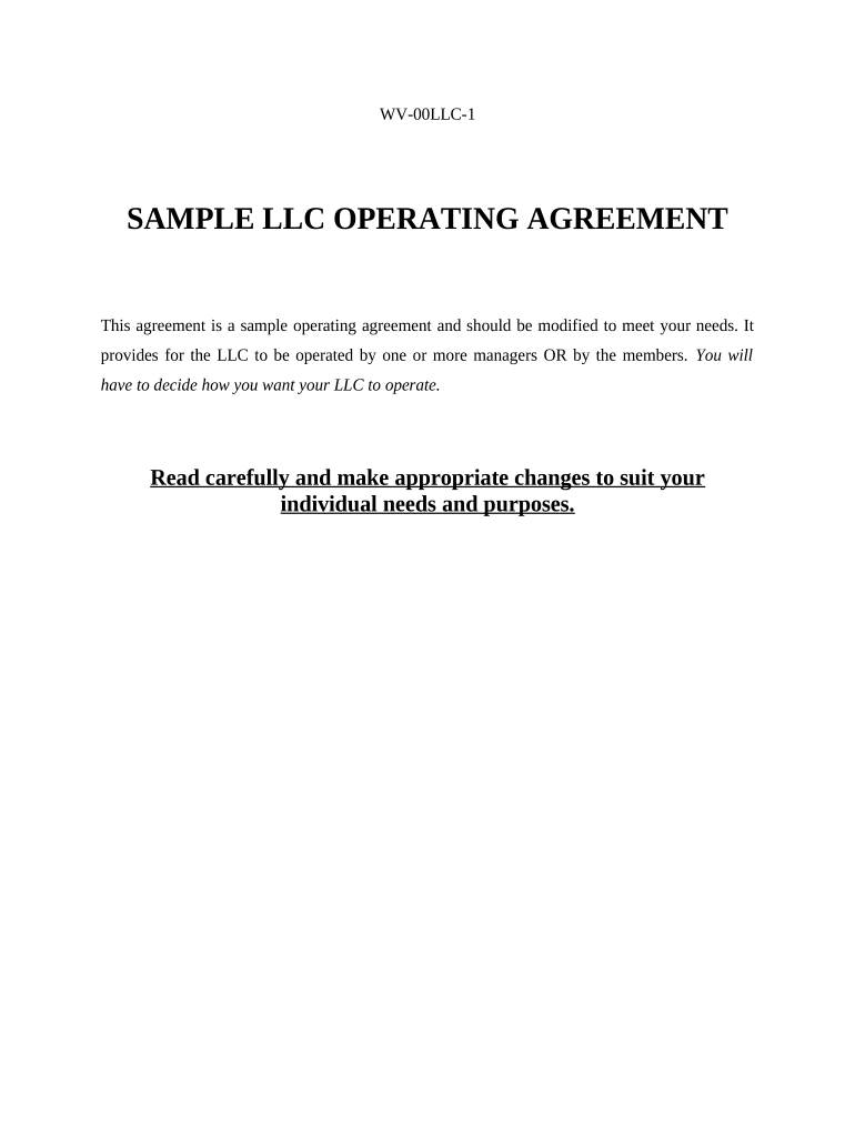 Limited Liability Company LLC Operating Agreement West Virginia  Form