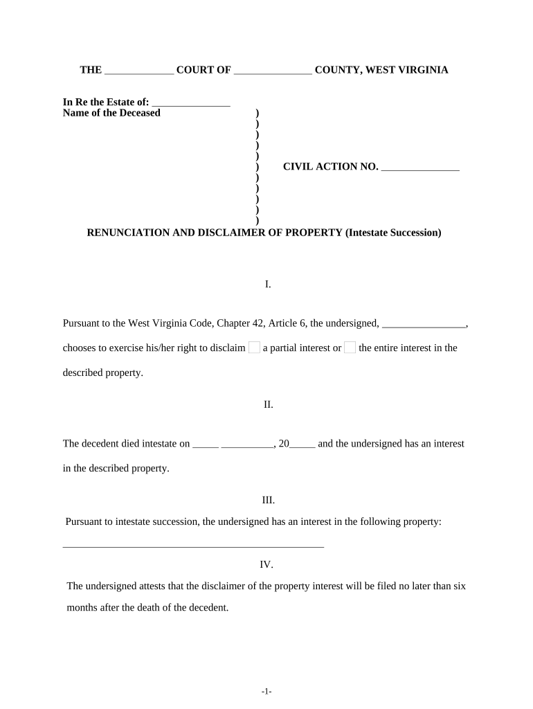 Intestate Succession Wv  Form