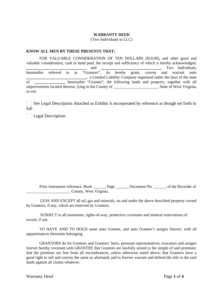 Warranty Deed from Two Individuals to LLC West Virginia  Form