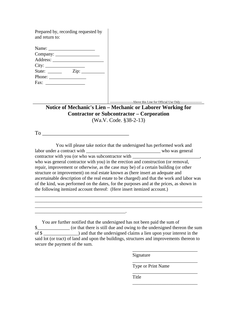 West Virginia Lien  Form