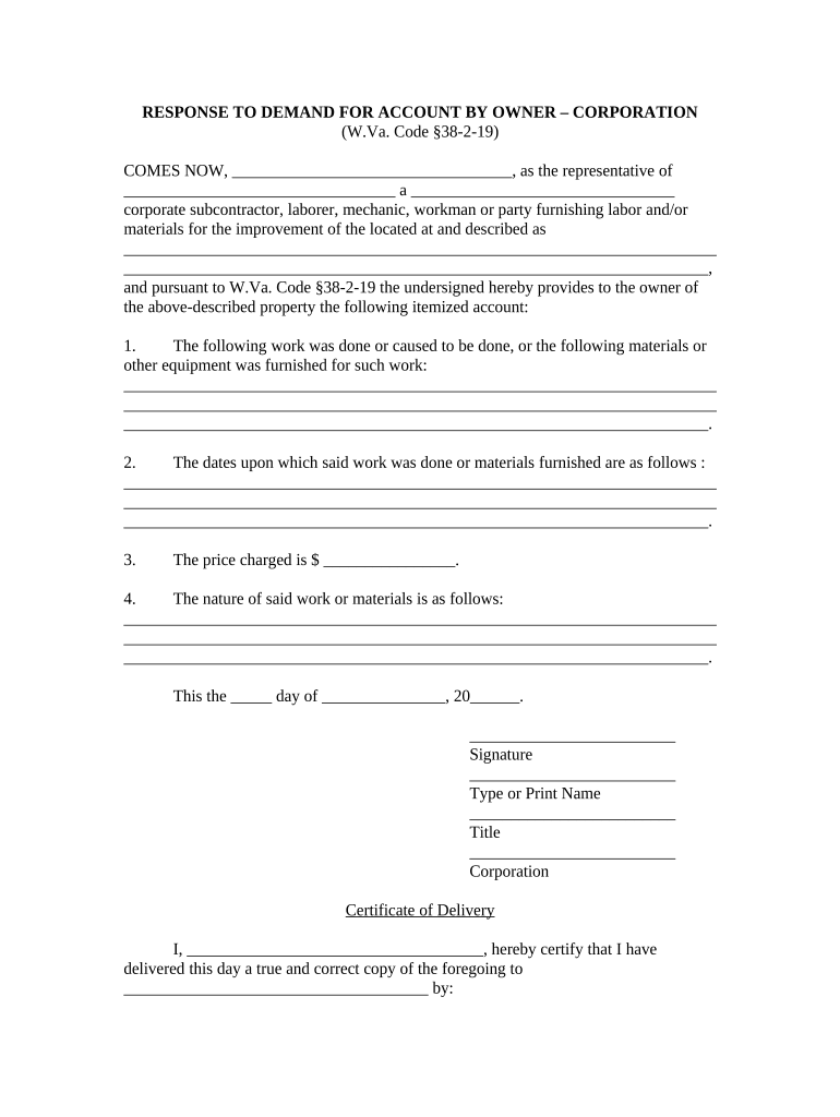 West Virginia Account  Form