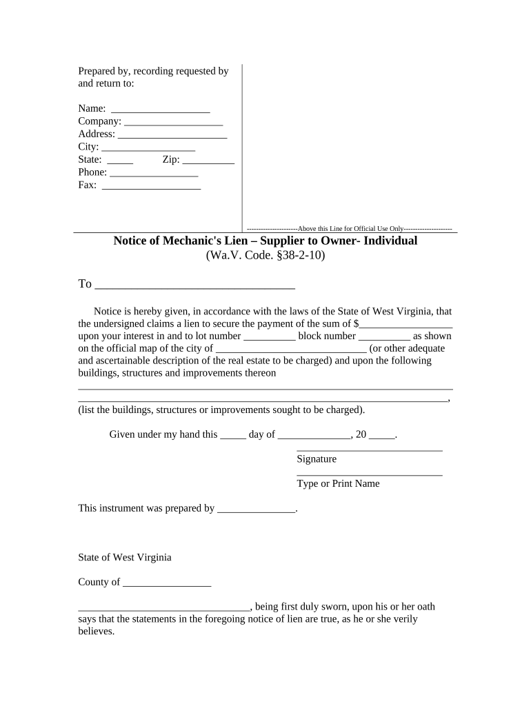 West Virginia Lien  Form