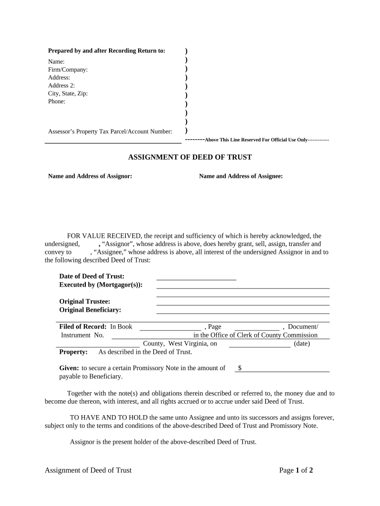 Assignment of Deed of Trust by Individual Mortgage Holder West Virginia  Form