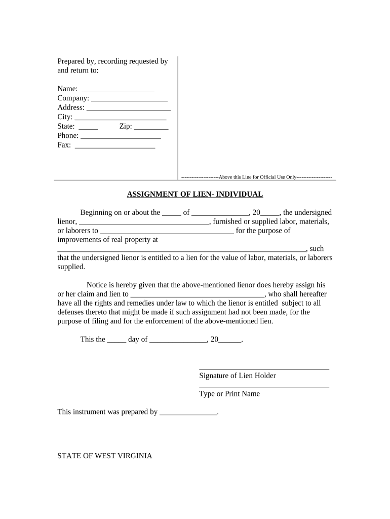 West Virginia Lien  Form