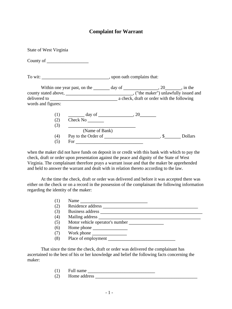 West Virginia Criminal  Form