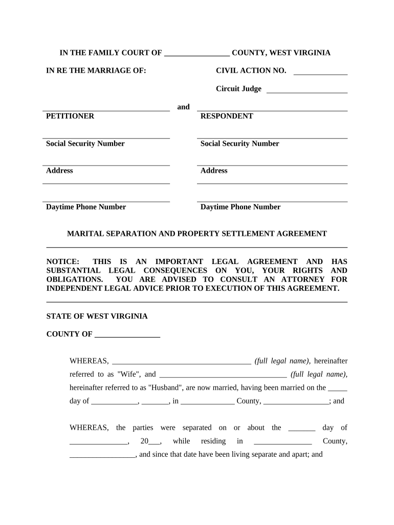 Wv Separation Agreement  Form