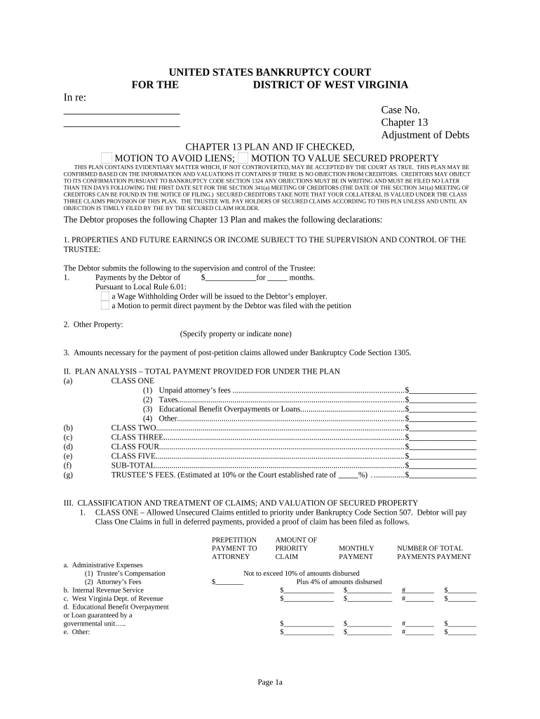 West Virginia Chapter 13  Form