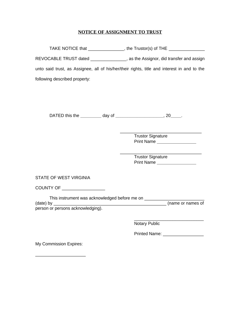 Notice of Assignment to Living Trust West Virginia  Form