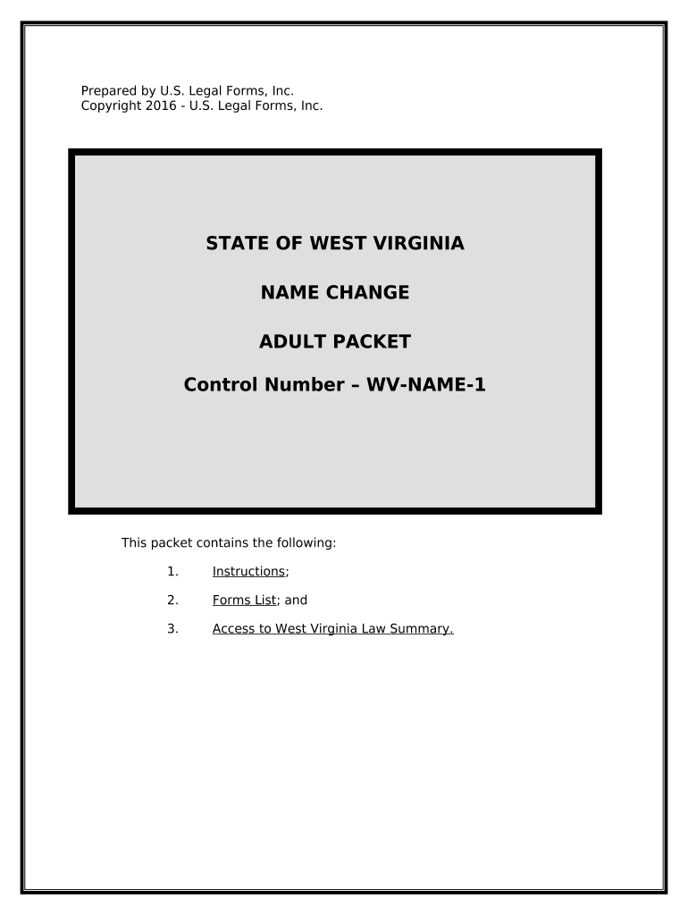 Name Change Instructions and Forms Package for an Adult West Virginia