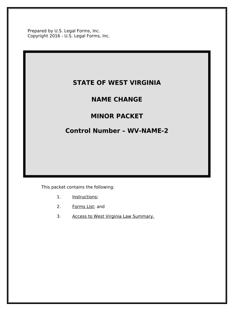 West Virginia Name Change Instructions and Forms Package for a Minor West Virginia