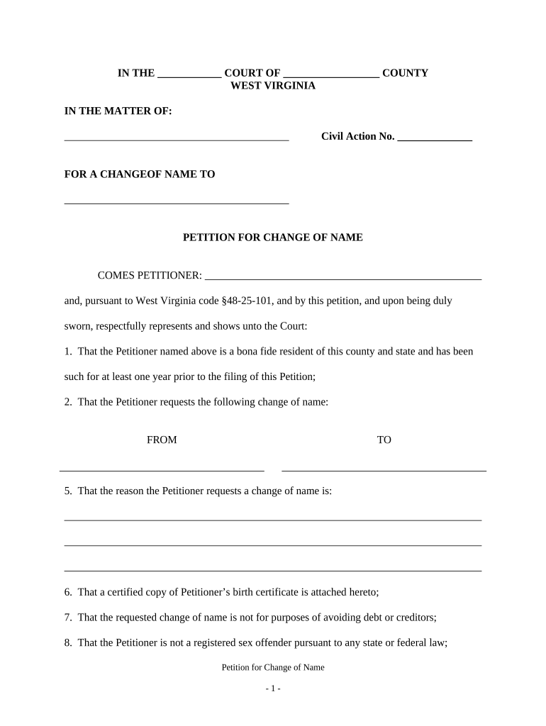 West Virginia Name Change  Form