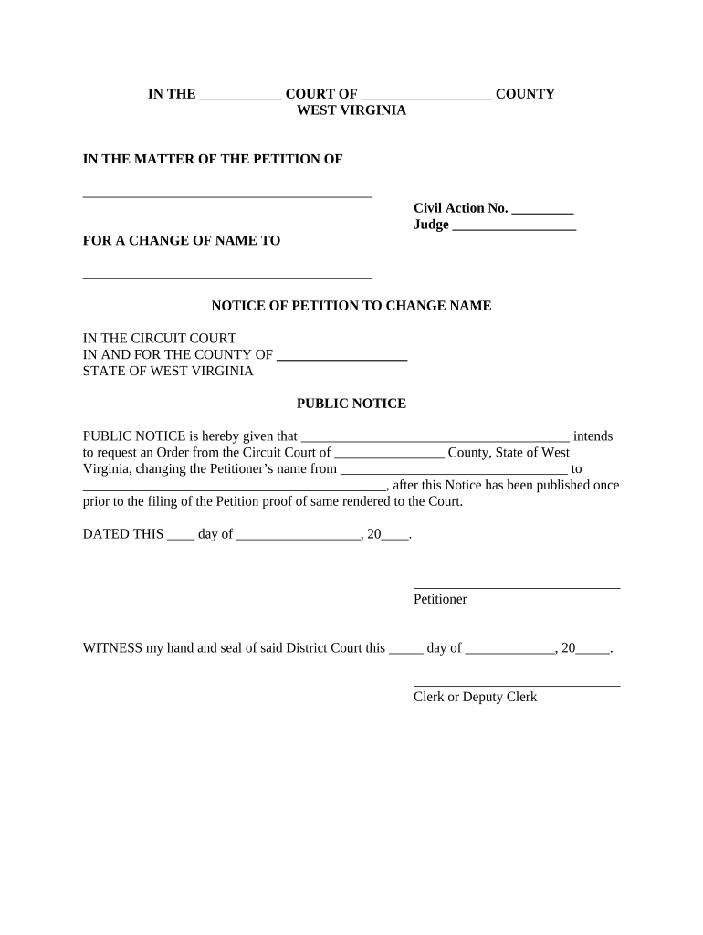 West Virginia Name Change  Form