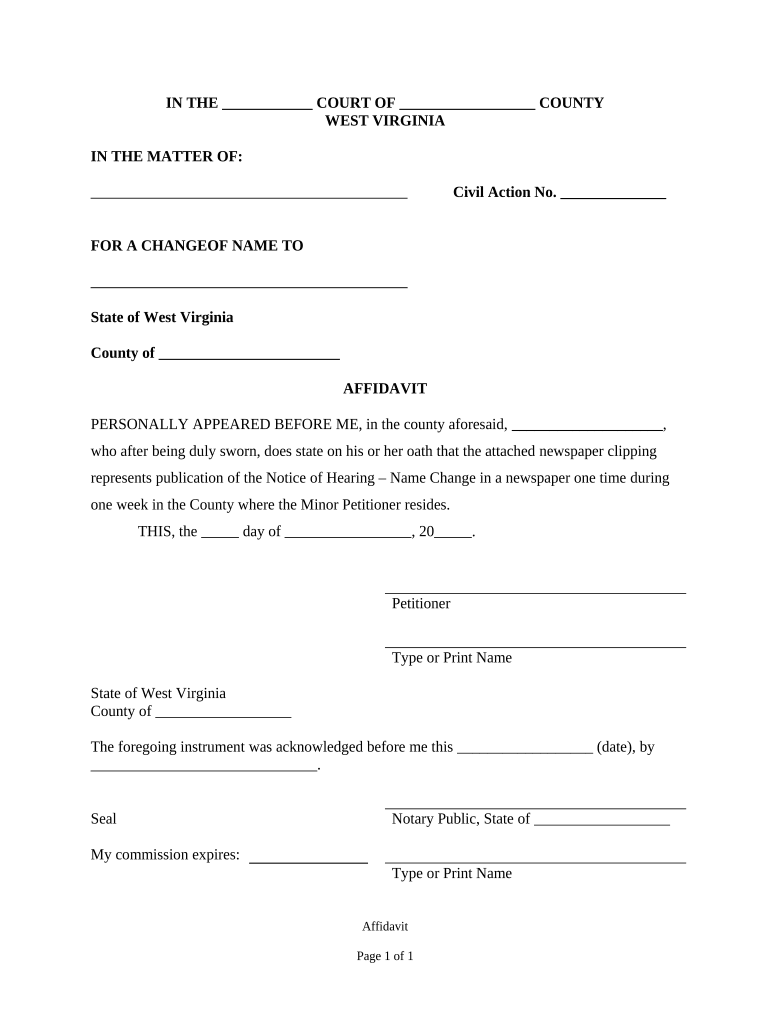 Affidavit Name Change  Form