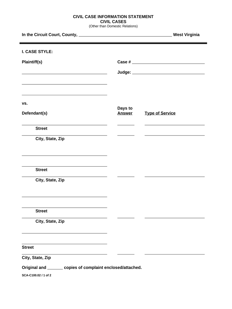 West Virginia Civil  Form