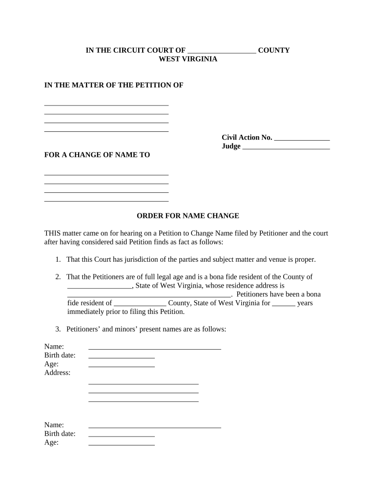 West Virginia Name Change Form