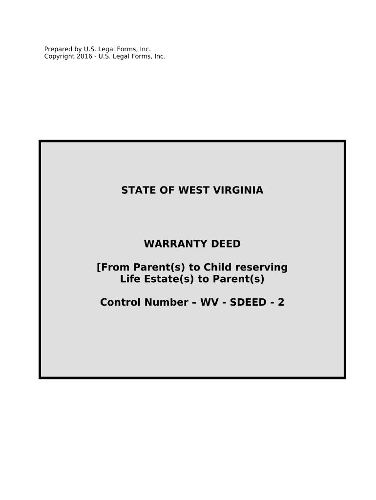 Warranty Deed from Parents to Child with Reservation of Life Estate West Virginia  Form
