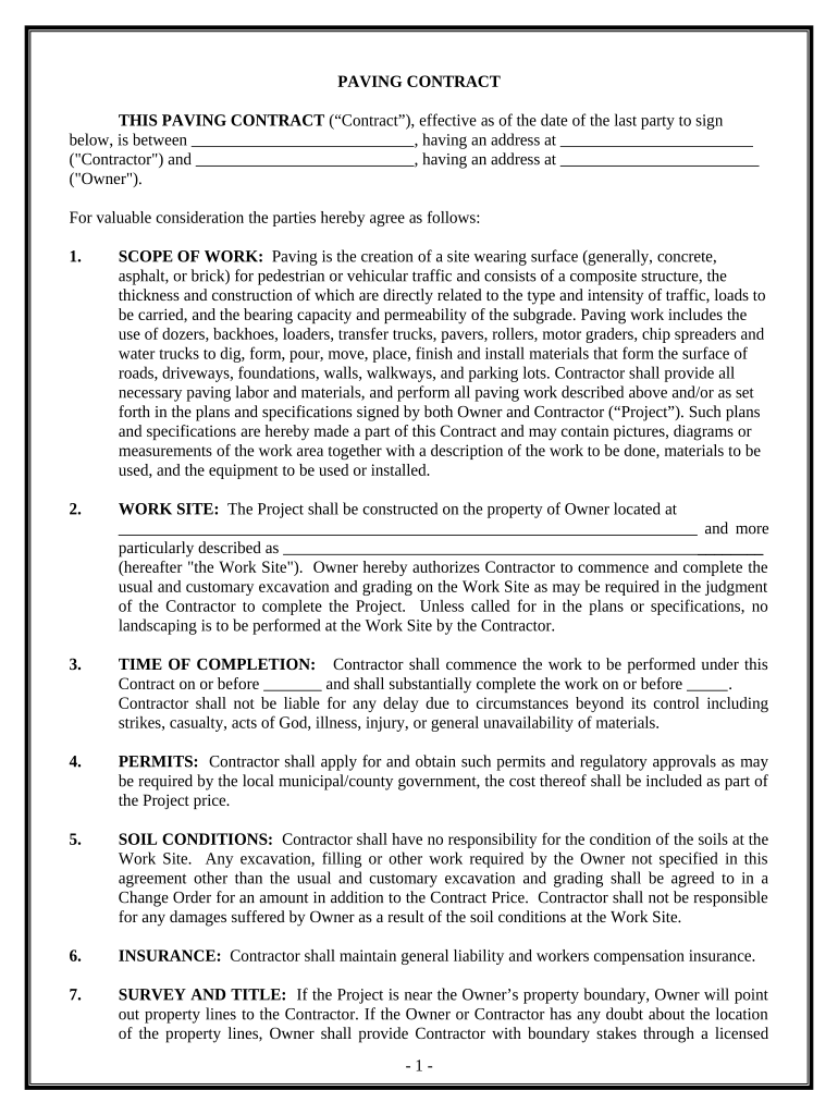 Paving Contract for Contractor Wyoming  Form