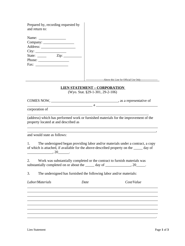 Wyoming Lien  Form