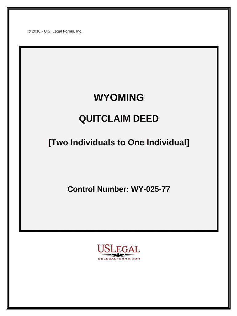 Quitclaim Deed Two Individuals to One Individual Wyoming  Form