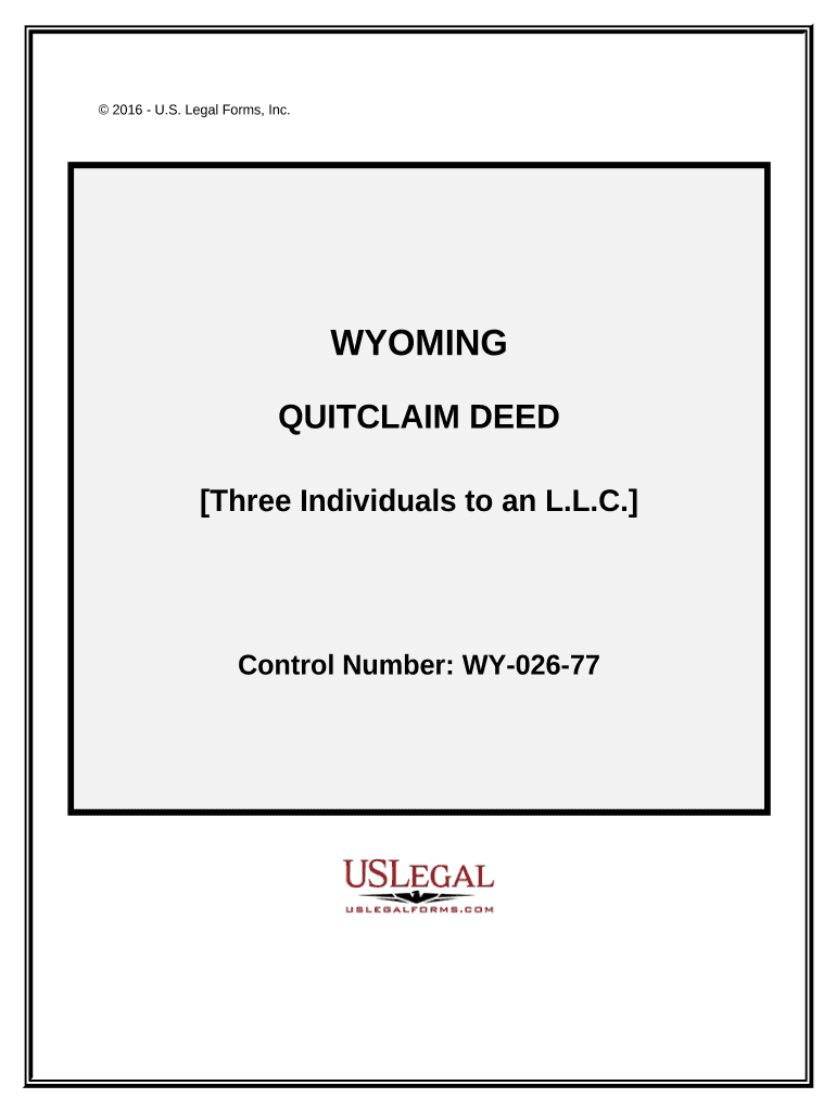 Quitclaim Deed from Three 3 Individuals to an LLC Wyoming  Form