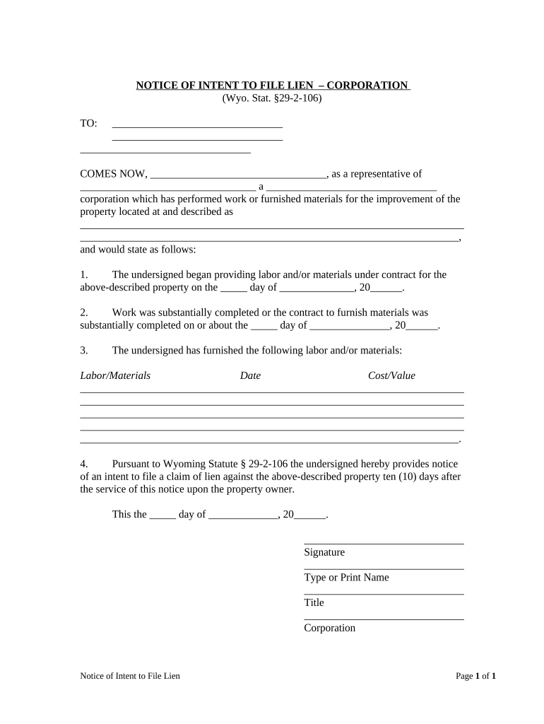 Wyoming Lien Form