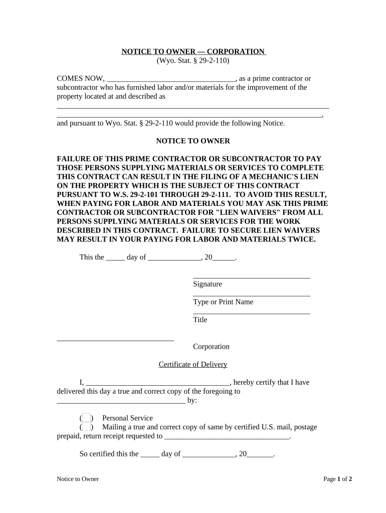 Wyoming Corporation Form