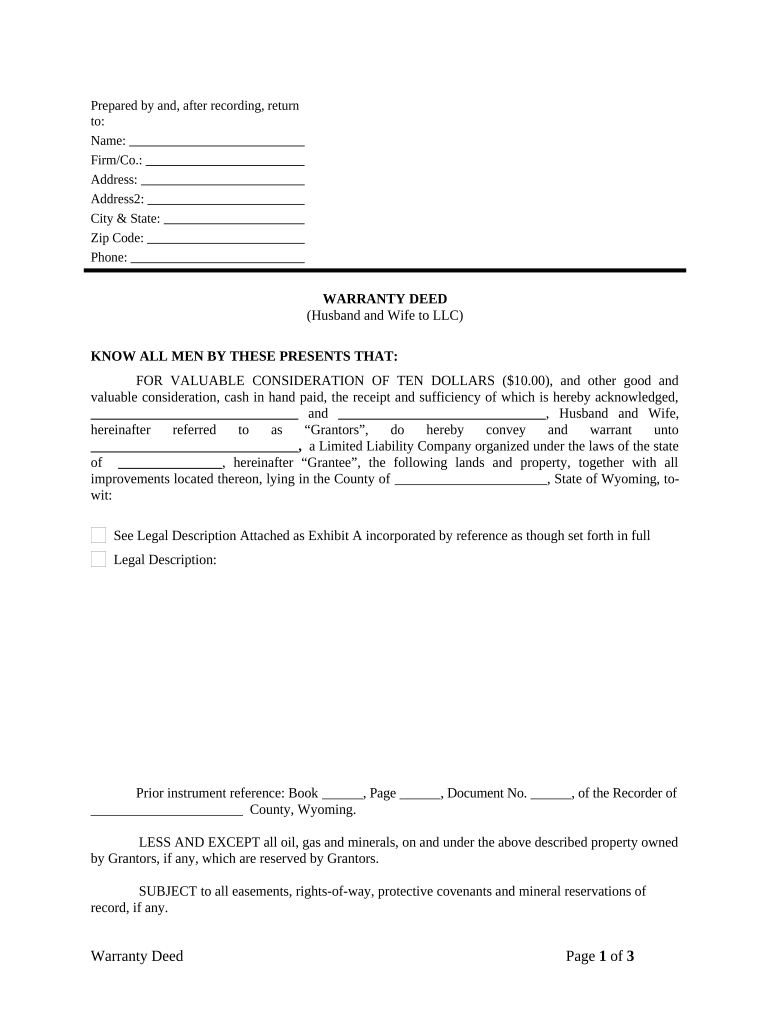 Wyoming Warranty Deed  Form