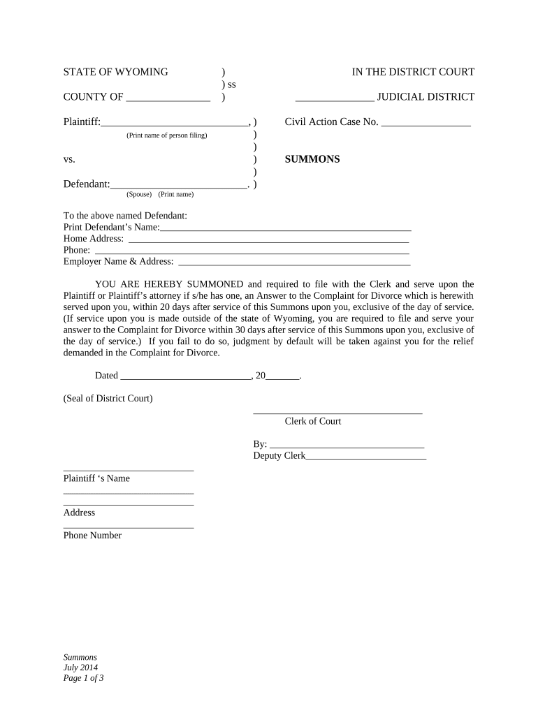 Wyoming Summons  Form