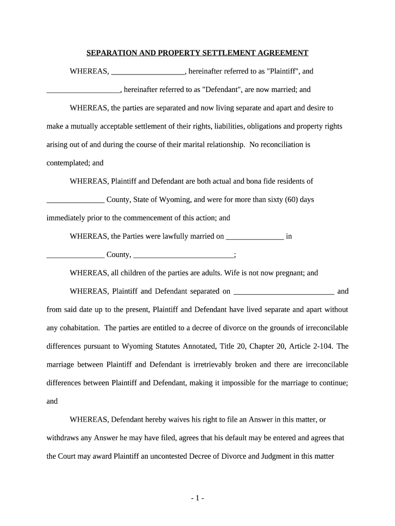 Wyoming Marital Separation  Form