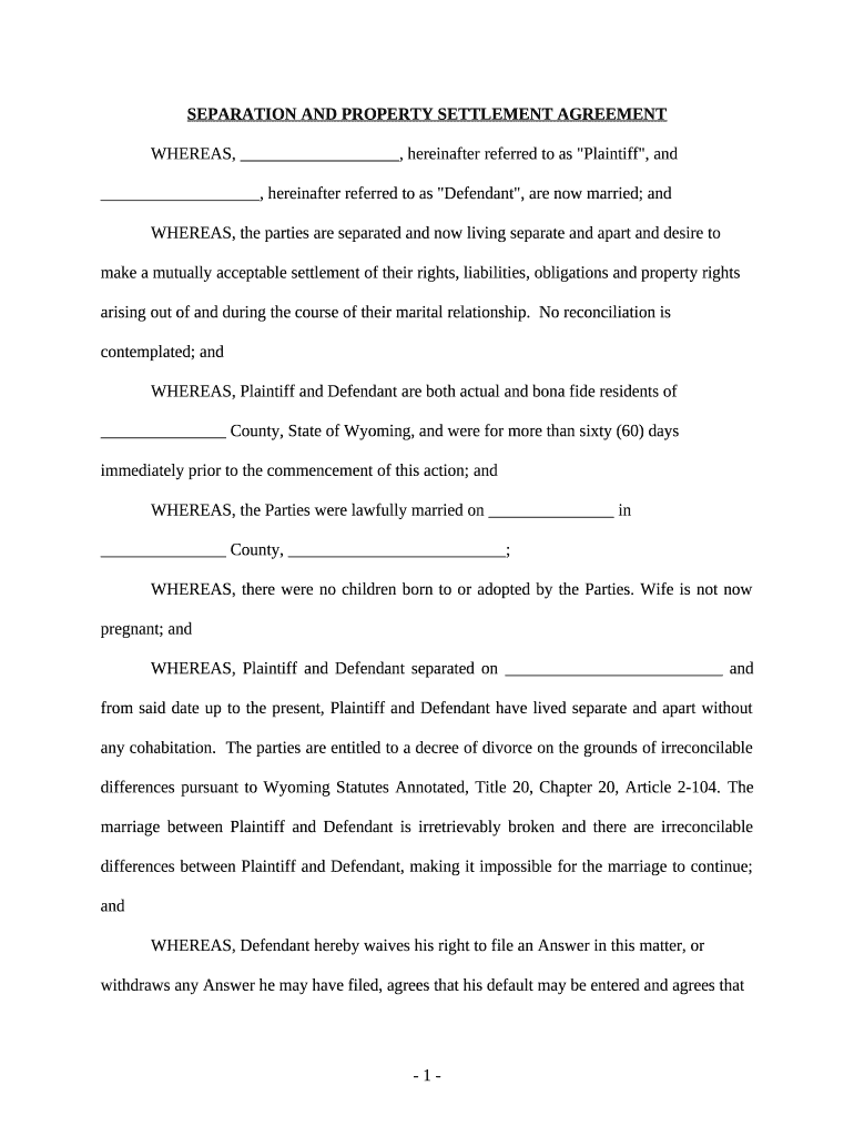 Wyoming Marital Separation  Form