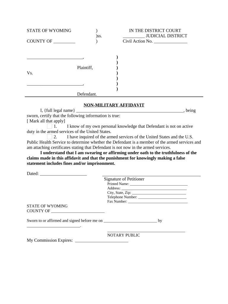Non Military Affidavit Wyoming  Form