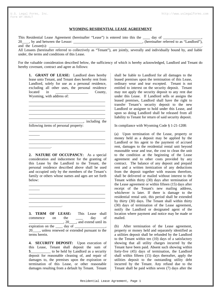 Residential Rental Lease Agreement Wyoming  Form